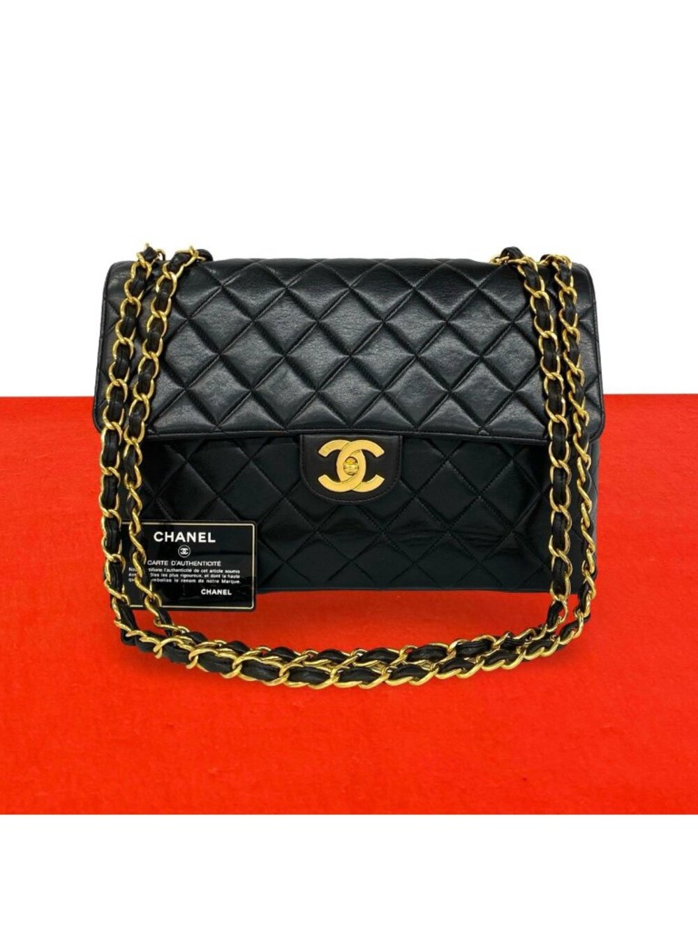 Chanel Quilted CC Logo Single Flap Lambskin Shoulder Bag Black